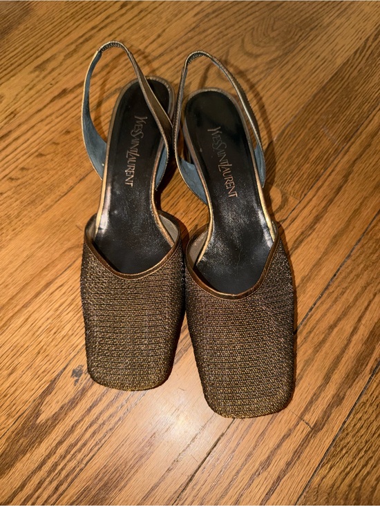 Yves Saint Laurent Shoes - Yves Saint Laurent Bronze Textured Slingback Mules